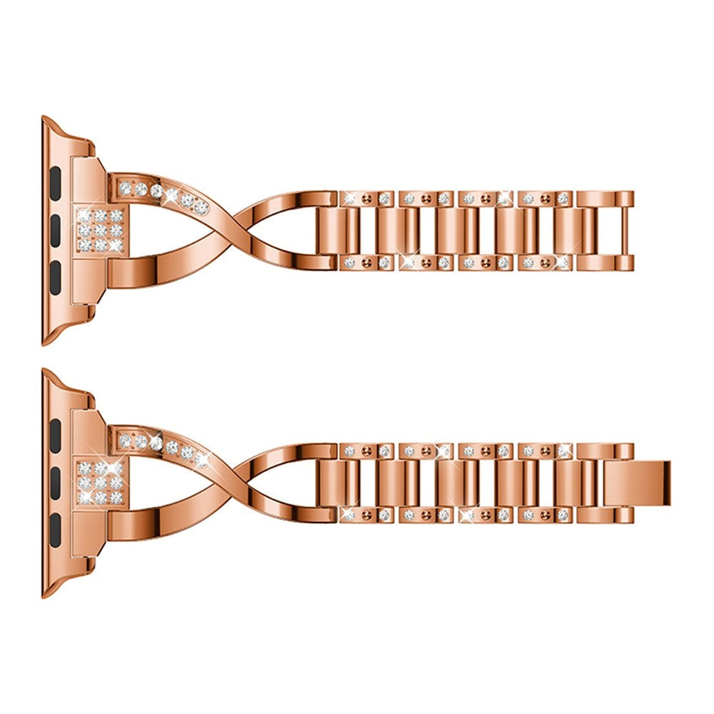 Apple Watch (38/40/SE/41/42mm) Stål Rem med Rhinsten - Rose Gold