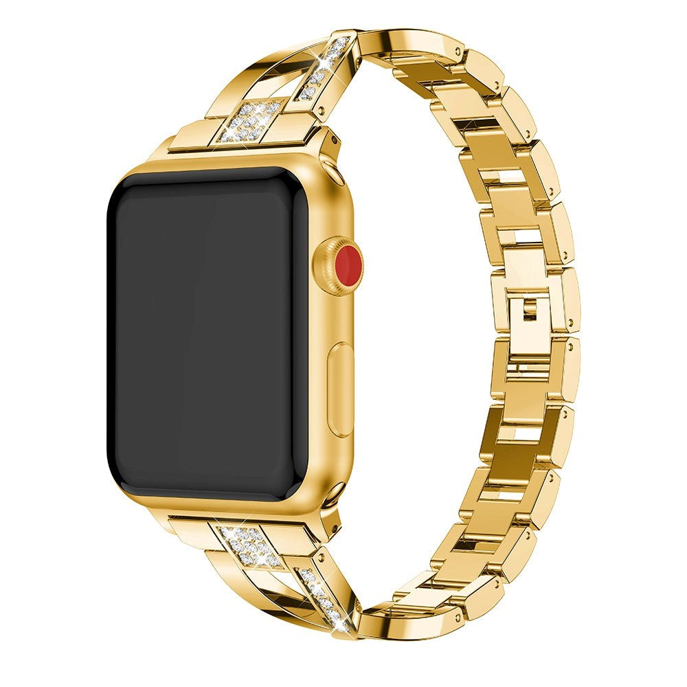 Apple Watch (38/40/SE/41/42mm) Stål Rem med Rhinsten - Guld