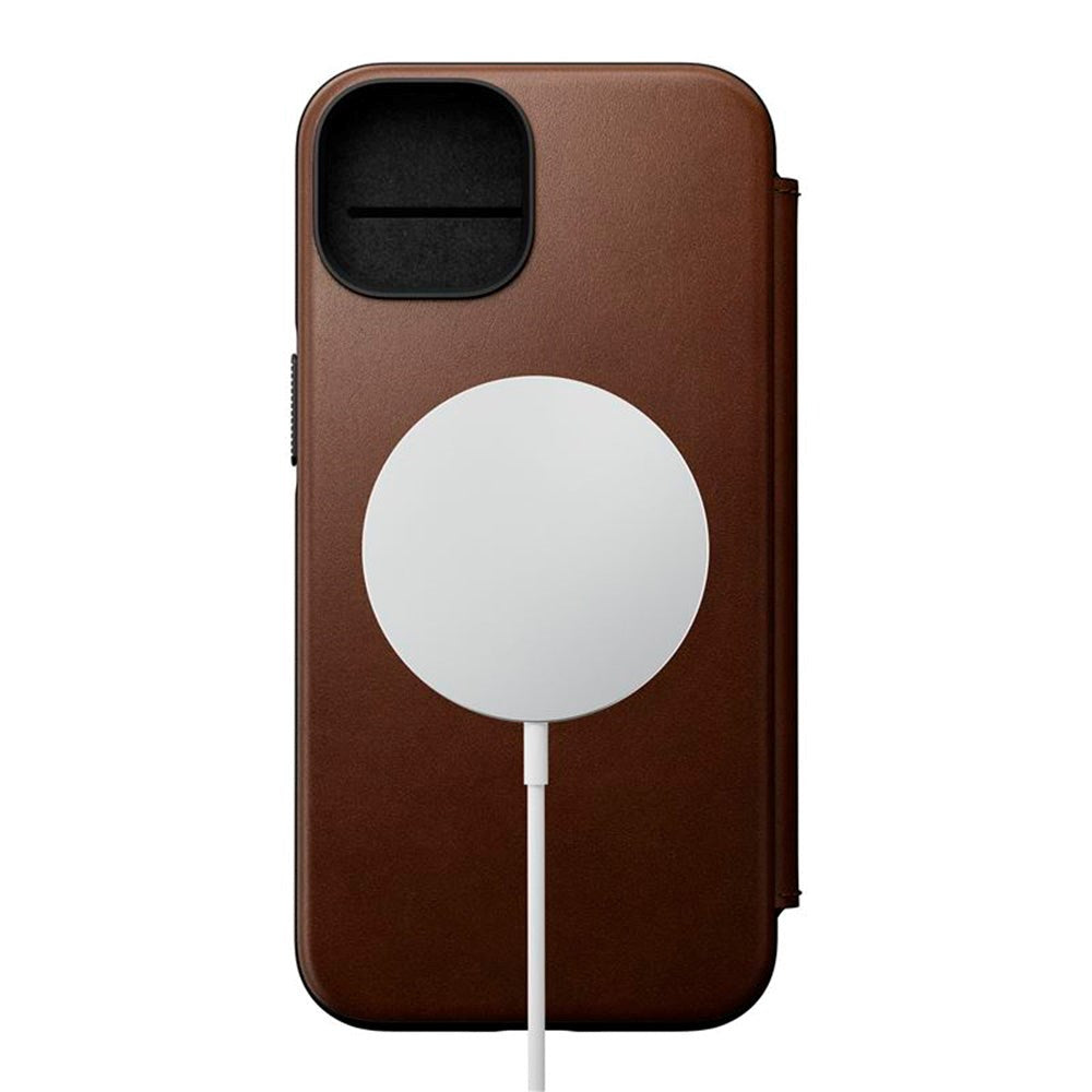 iPhone 14 Nomad Modern Leather Folio Case - MagSafe Kompatibel - Brun