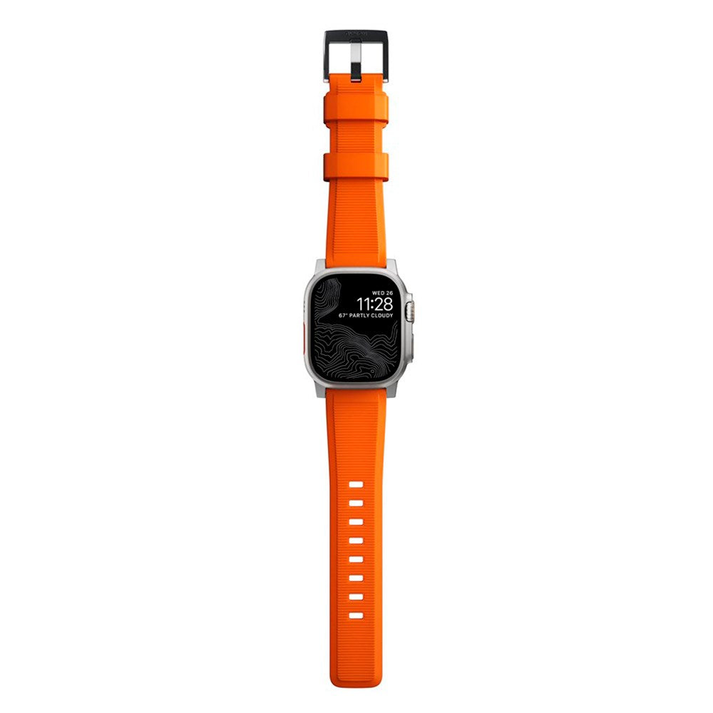 Apple Watch (42/44/SE/45/46/49mm) Nomad Rugged Band Smartwatch Rem - Ultra Orange / Silver Hardware