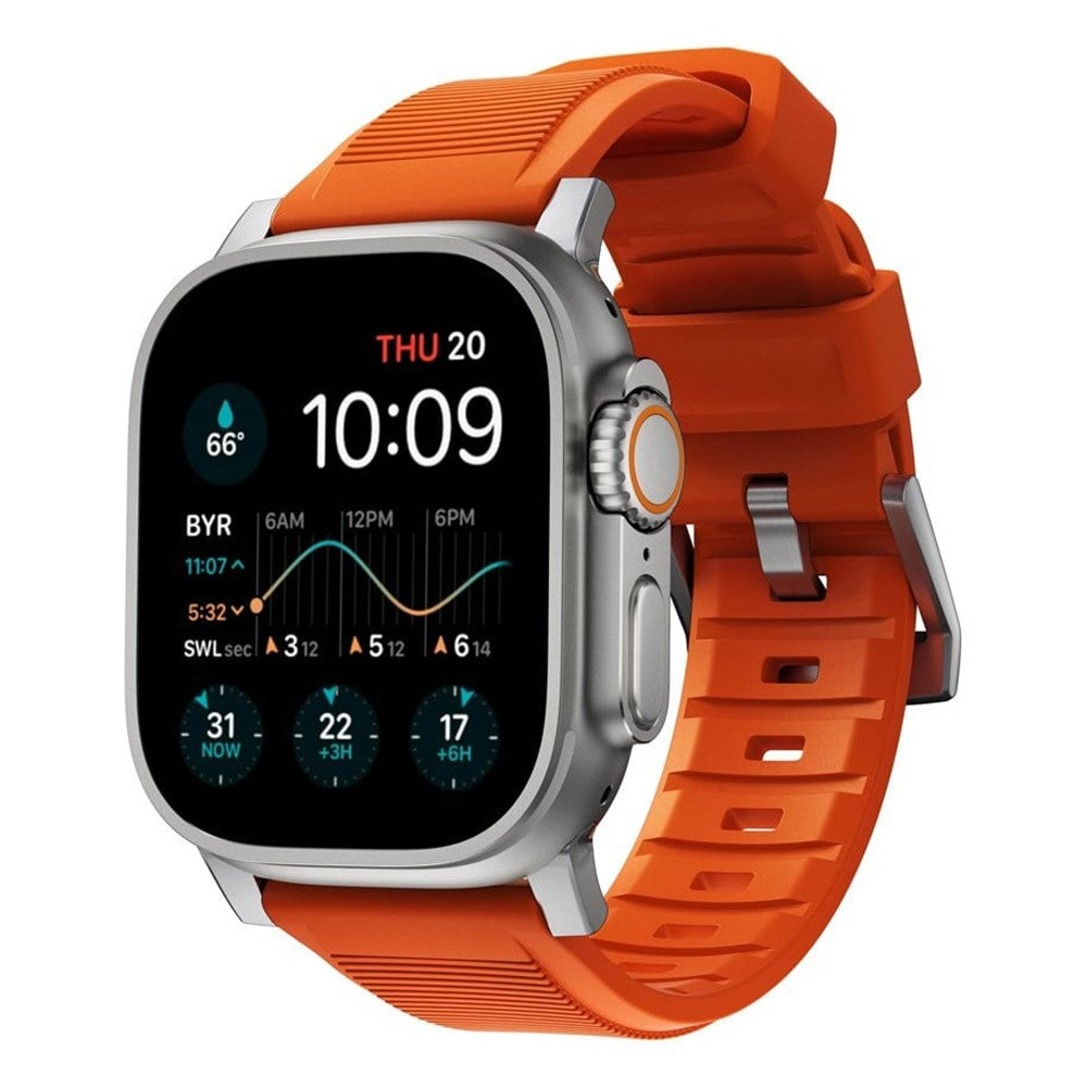 Apple Watch (42/44/SE/45/46/49mm) Nomad Rugged Band Smartwatch Rem - Ultra Orange / Silver Hardware