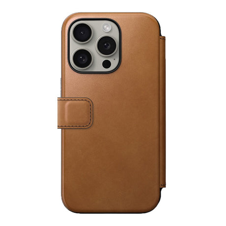 iPhone 15 Pro Nomad Modern Leather Folio Case - MagSafe Kompatibel - Tan