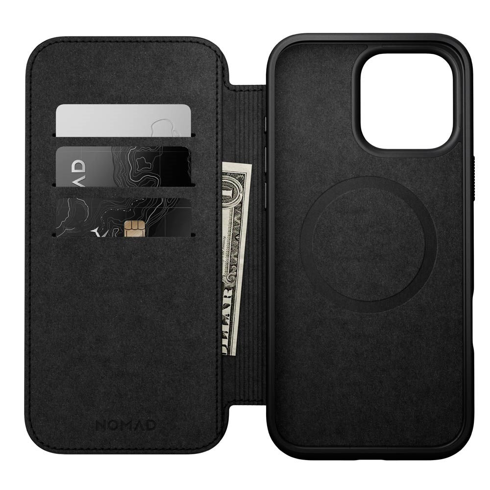 iPhone 16 Pro Max Nomad Modern Leather Folio Case - MagSafe Kompatibel - Sort