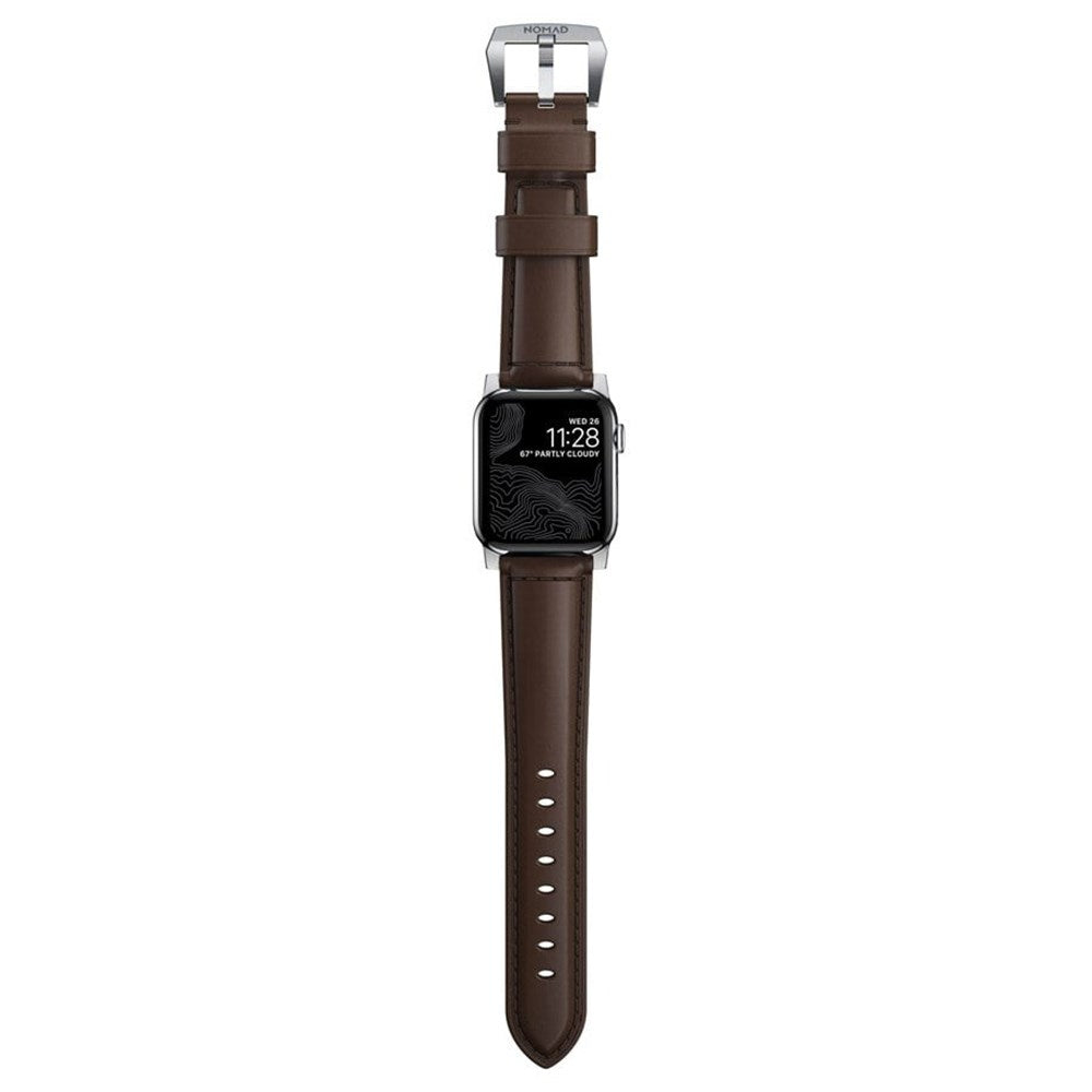 Apple Watch (42/44/SE/45/46/49mm) Nomad Traditional Horween Band Smartwatch Rem - Rustic Brown / Silver Hardware