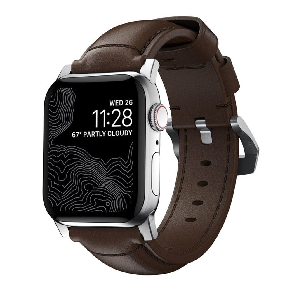 Apple Watch (42/44/SE/45/46/49mm) Nomad Traditional Horween Band Smartwatch Rem - Rustic Brown / Silver Hardware