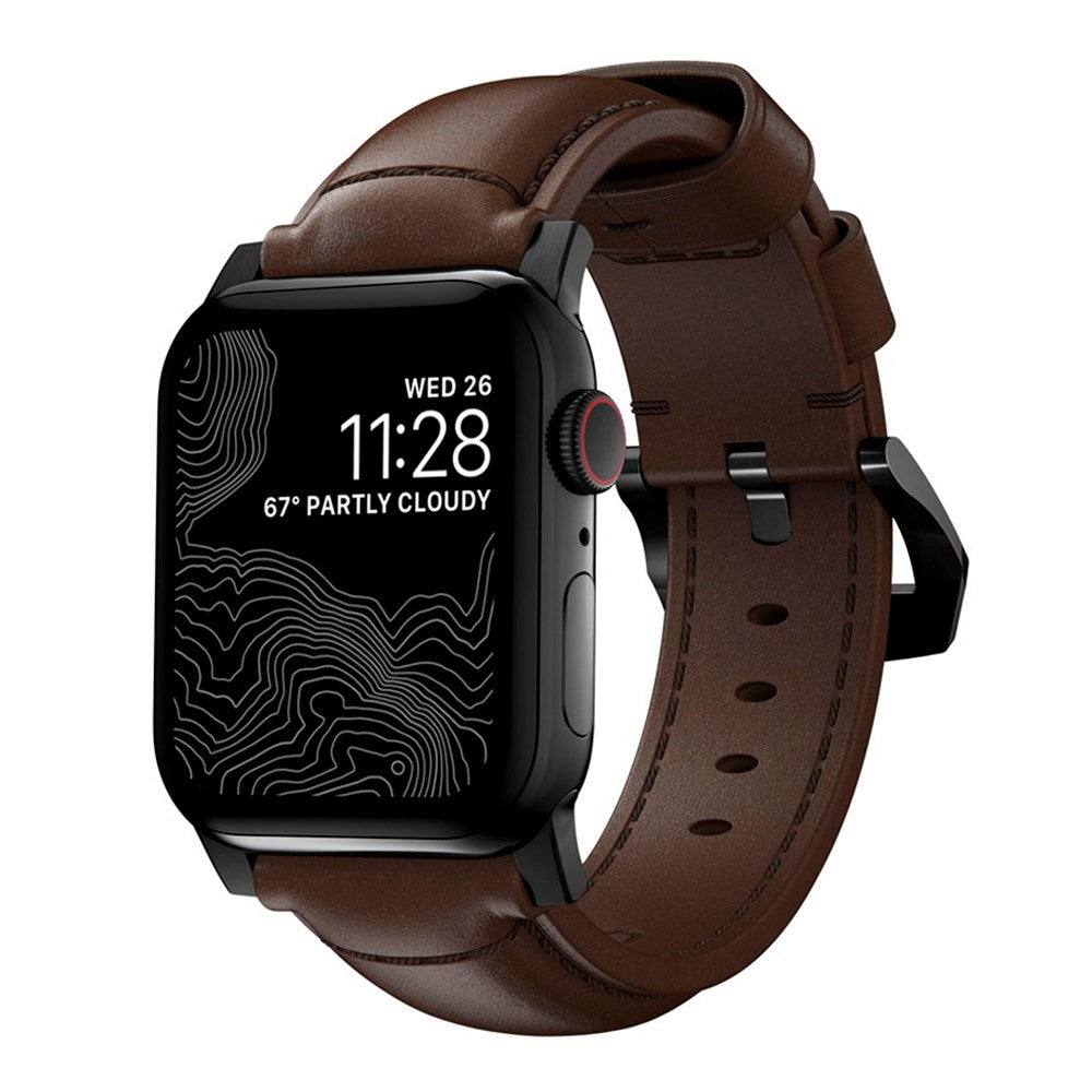 Apple Watch (42/44/SE/45/46/49mm) Nomad Traditional Horween Band Smartwatch Rem - Rustic Brown / Black Hardware