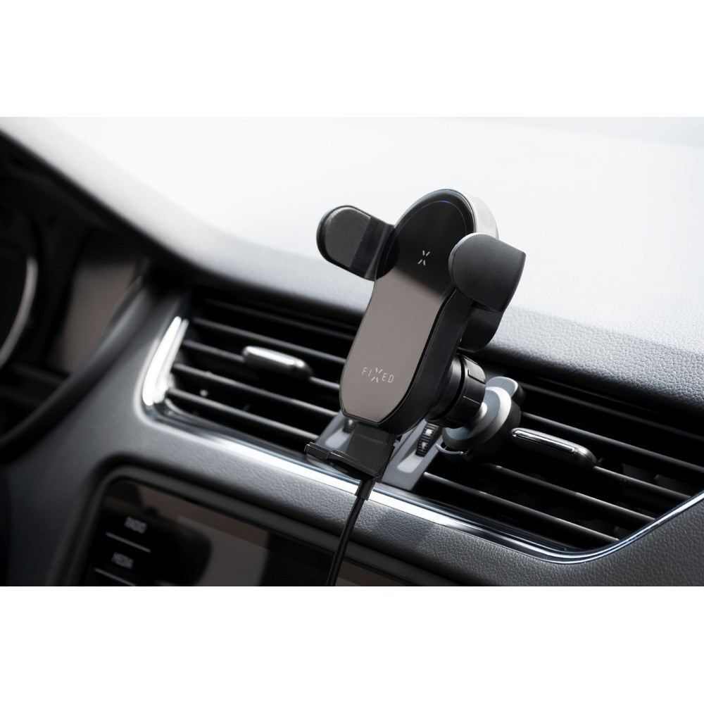 Fixed Matic Mobilholder m. 15W Trådløs Opladning til Ventilationsanlæg & Instrumentbræt - Max Mobil: 60 - 80mm - Sort