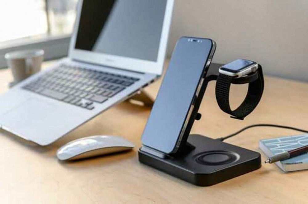 Fixed Stand Powerstation 2-i-1 20W Wireless Oplader - Sort