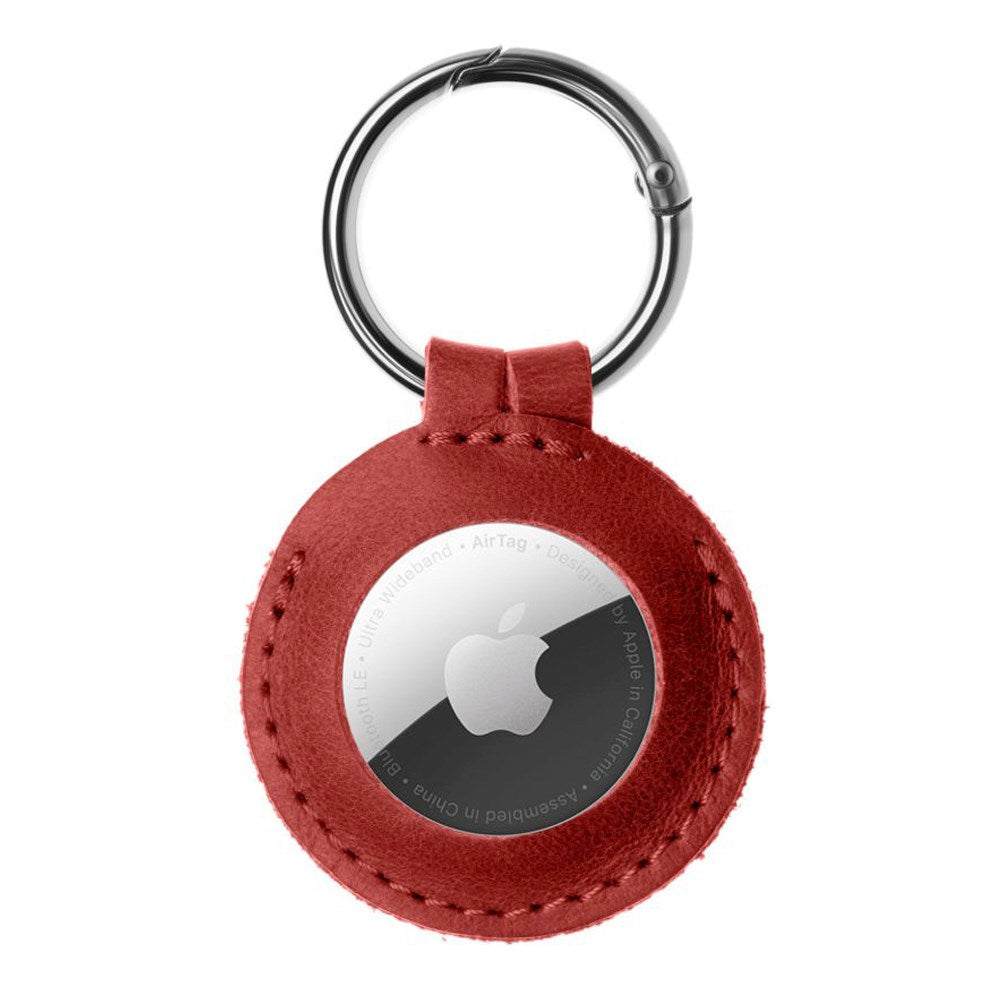 Fixed Læder Airtag Cover m. Karabinhage - Rød