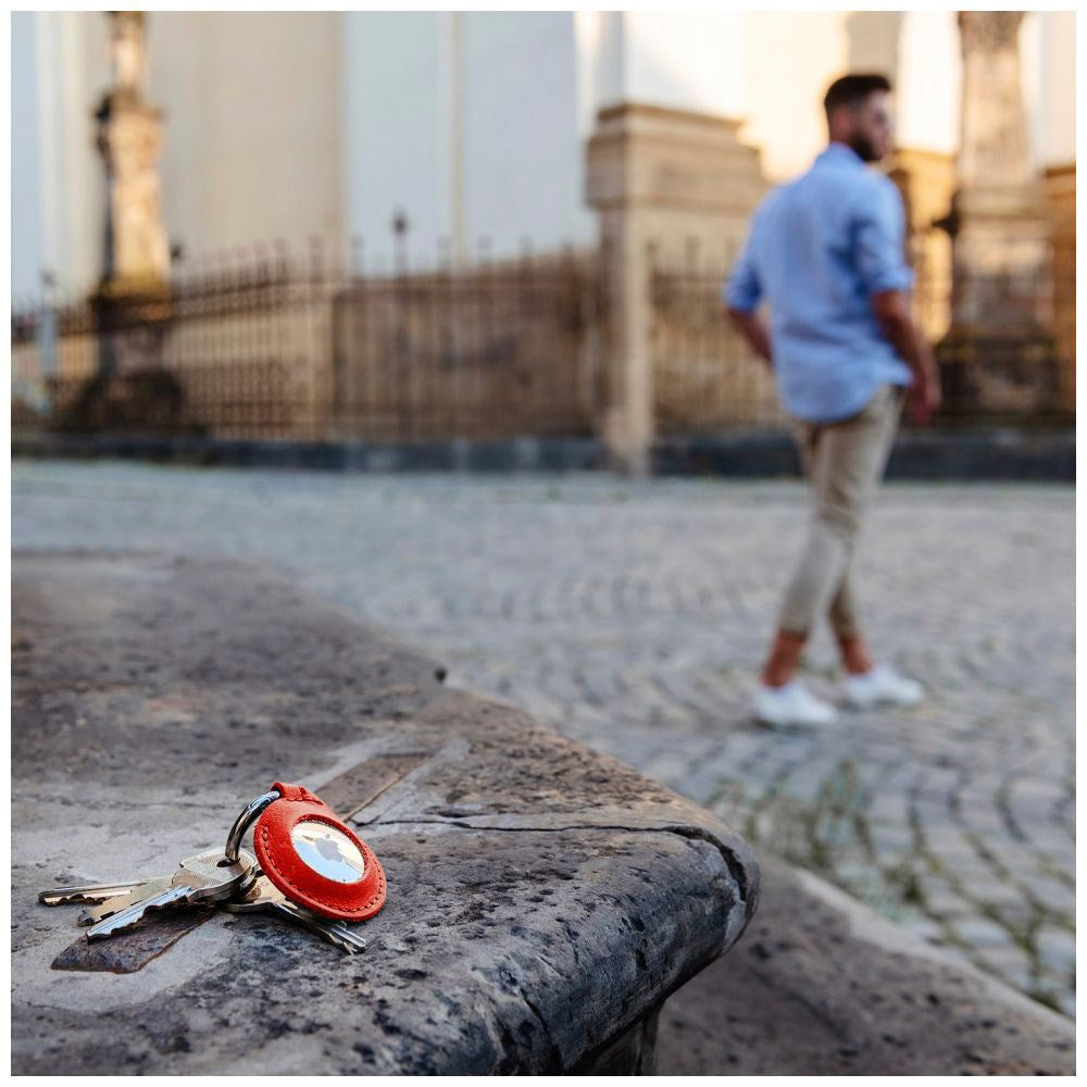 Fixed Læder Airtag Cover m. Karabinhage - Rød