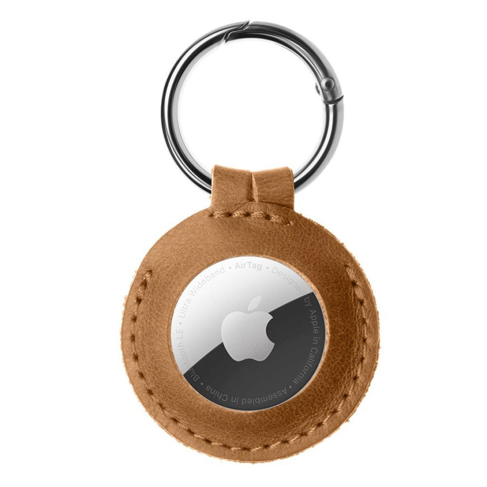 Fixed Læder Airtag Cover m. Karabinhage - Brun