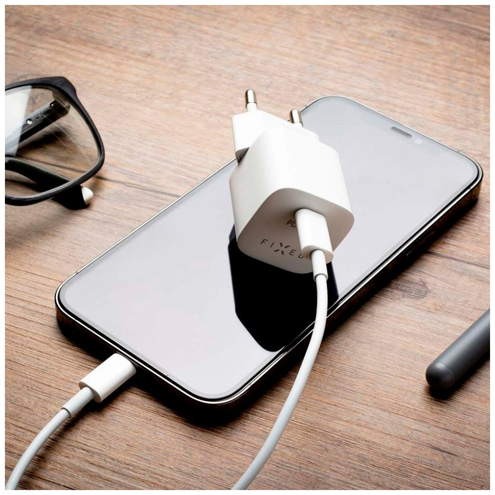 Fixed 20W PD USB-C Hurtig Vægoplader m. USB-C til Lightning Kabel - Hvid