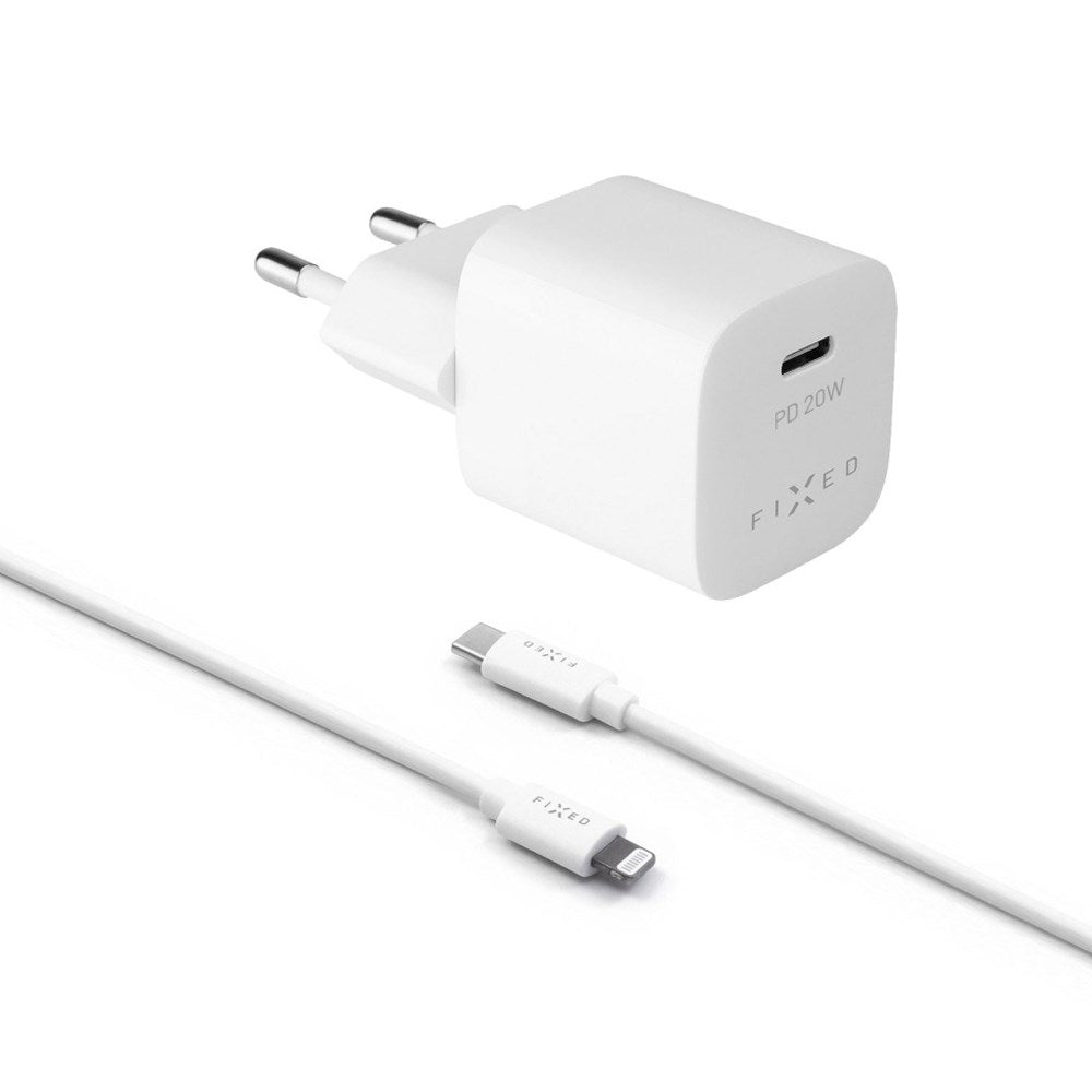 Fixed 20W PD USB-C Hurtig Vægoplader m. USB-C til Lightning Kabel - Hvid