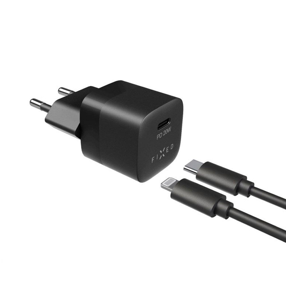 Fixed 20W PD USB-C Hurtig Vægoplader m. USB-C til Lightning Kabel - Sort