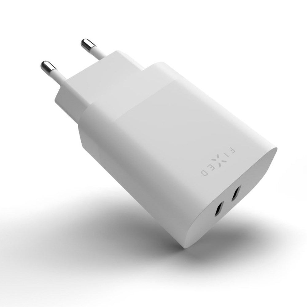 Fixed PD 35W Hurtig Vægoplader 2x USB-C - Hvid