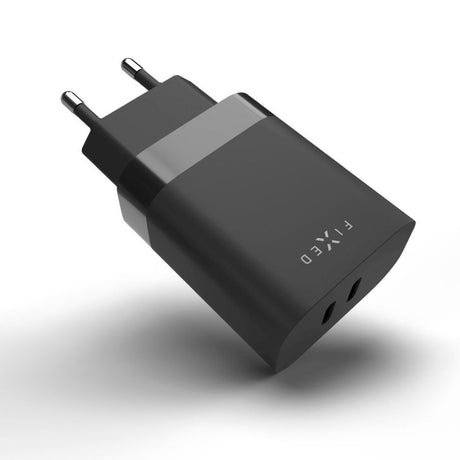 Fixed PD 35W Hurtig Vægoplader 2x USB-C - Sort