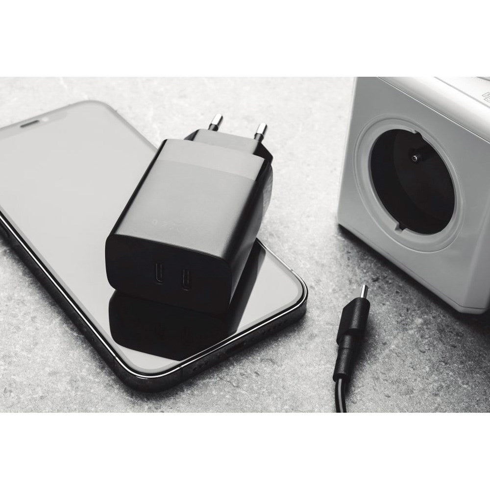 Fixed PD 35W Hurtig Vægoplader 2x USB-C - Sort
