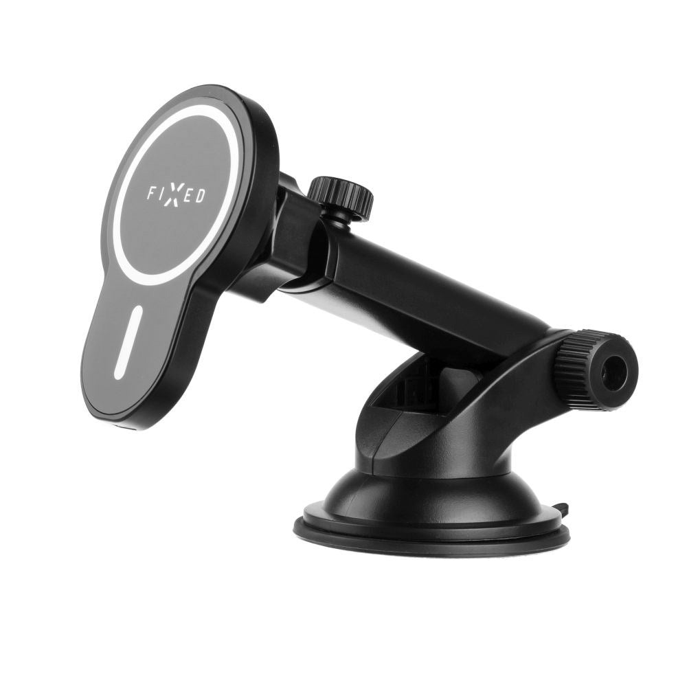 Fixed MagClick XL Magnetisk Bilholder m. Trådløs Opladning 15W til Forrude / Dashboard - MagSafe Kompatibel - Sort