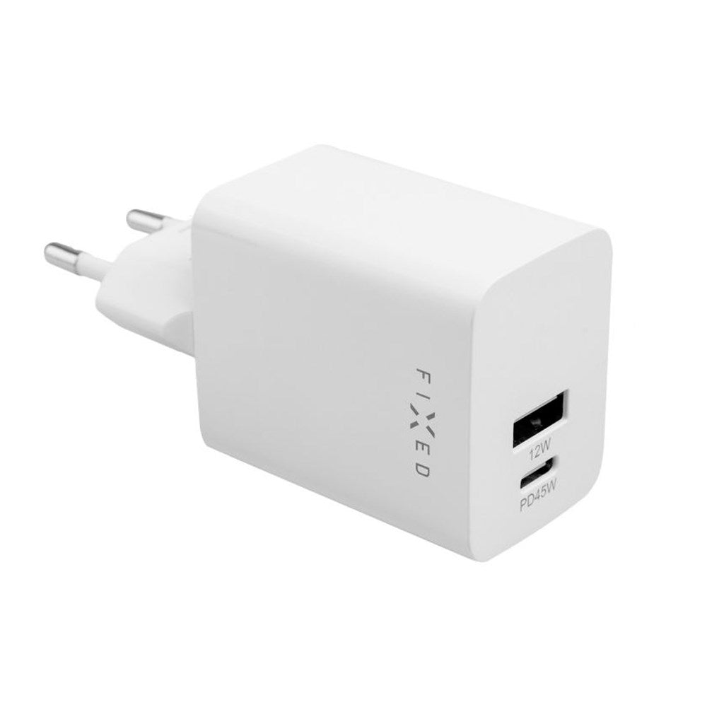 Fixed Mini Vægoplader 45W med USB-A & USB-C - Hvid