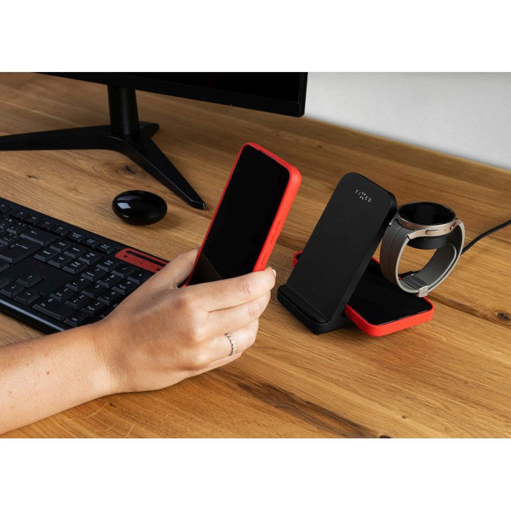 Fixed Trådløs Opladningsstation 3-in-1 til Samsung - Sort