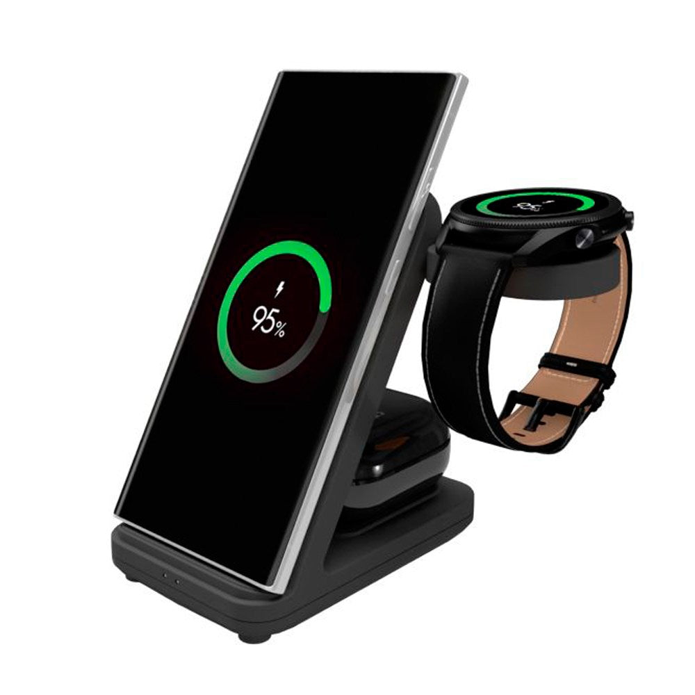 Fixed Trådløs Opladningsstation 3-in-1 til Samsung - Sort