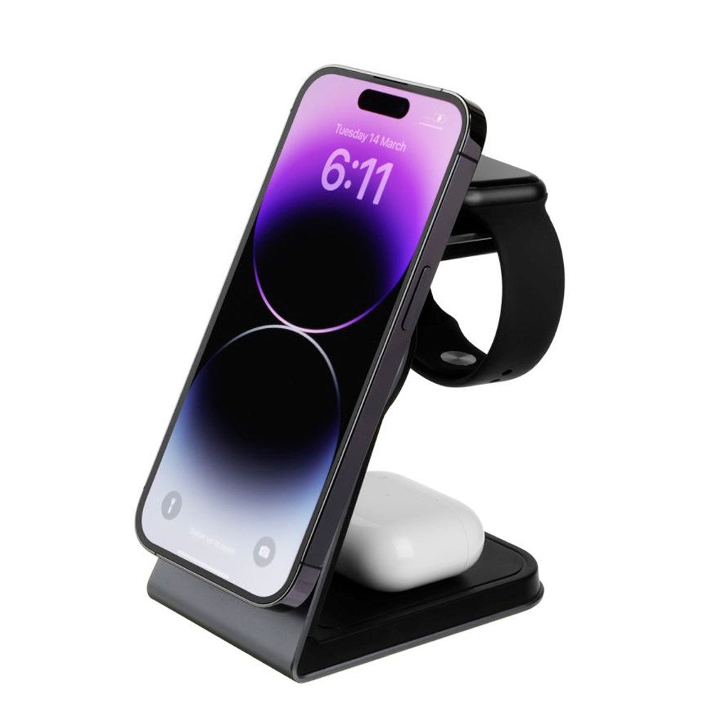 Fixed MagPowerstation Alu 21W 3-in-1 Trådløs Oplader - MagSafe Kompatibel - Grå