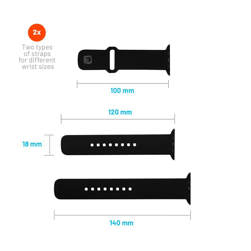 Apple Watch (42/44/SE/45/46/49mm) Fixed Sporty Silikone Rem Sæt - 2 Længder - Sort