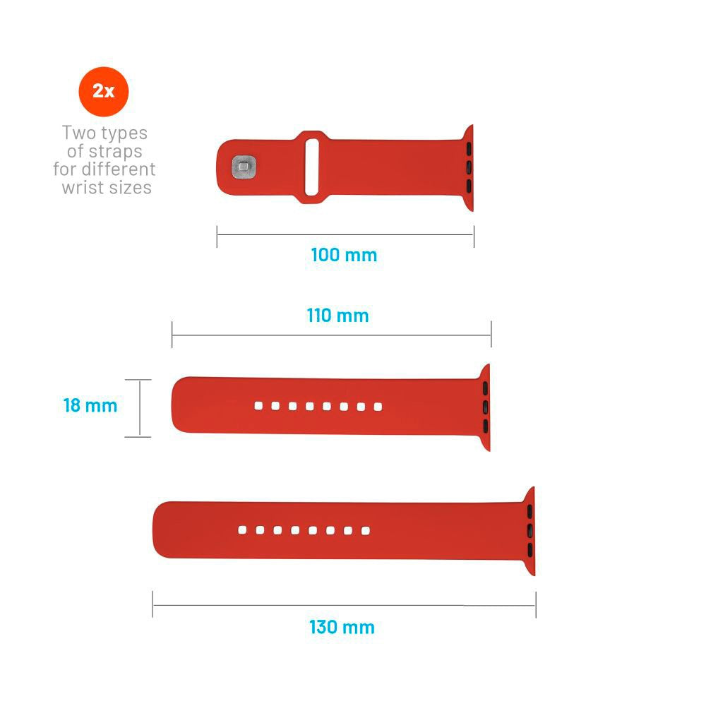 Apple Watch (38/40/SE/41/42mm) Fixed Sporty Silikone Rem Sæt - 2 Længder - Rød