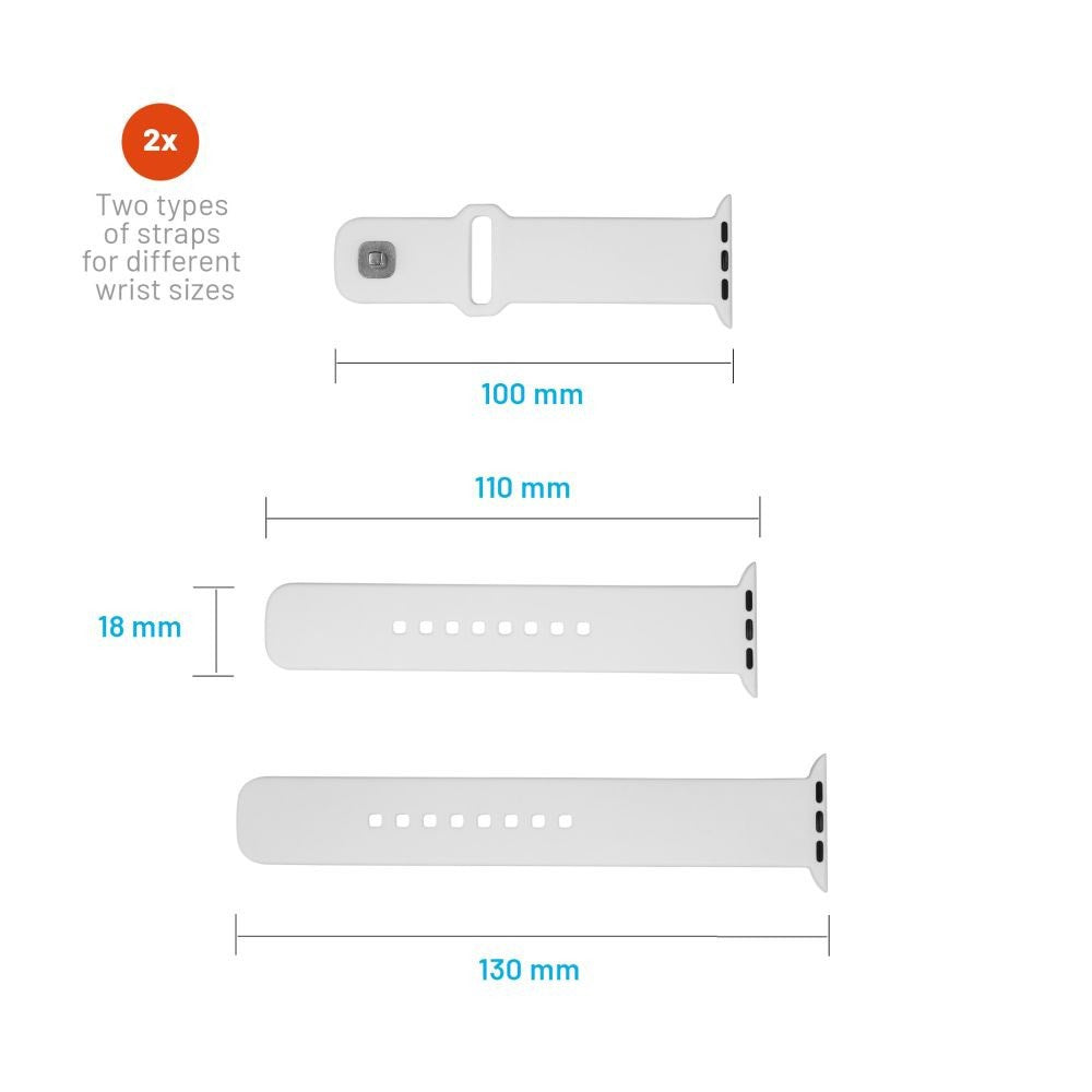 Apple Watch (38/40/SE/41/42mm) Fixed Sporty Silikone Rem Sæt - 2 Længder - Hvid