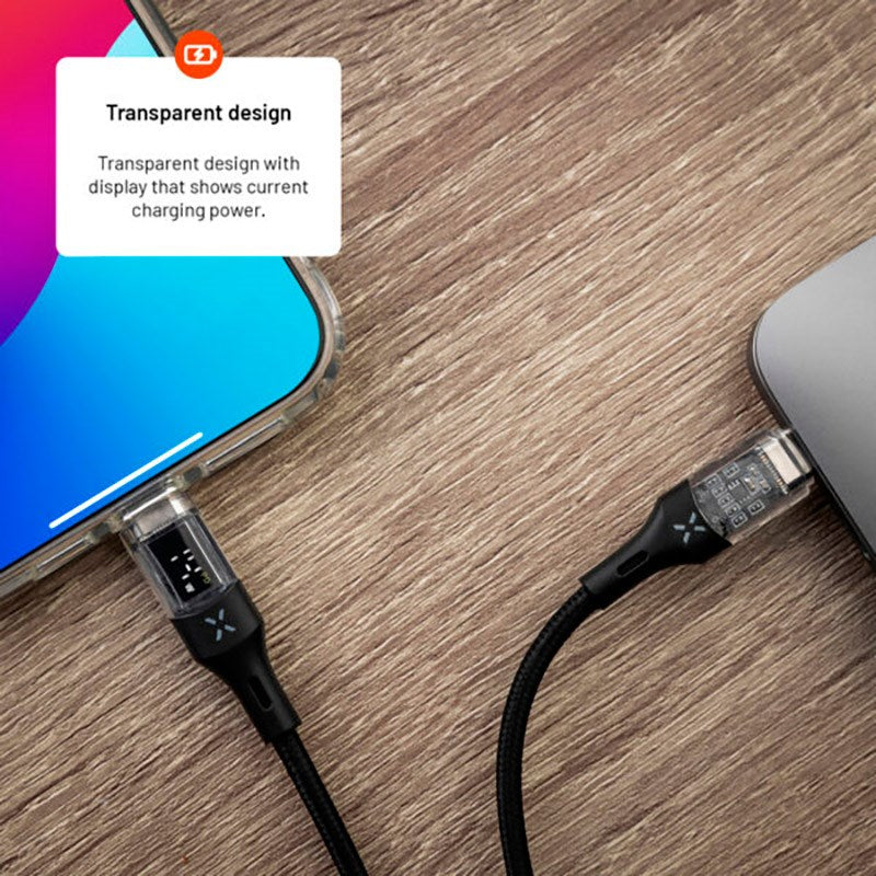 Fixed Display LED USB-C til USB-C PD Kabel 100W - 2m - Sort