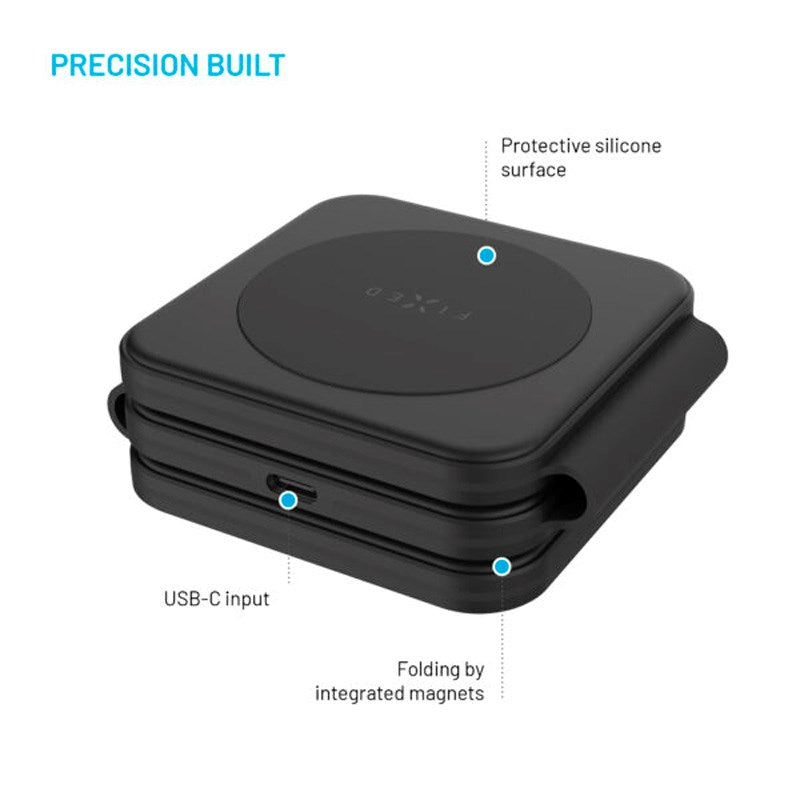 Fixed Flex 3-i-1 Foldbar Trådløs Oplader til Smartphone & Smartwatch - Sort