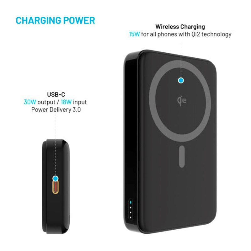 Qi2 20W PowerBank 10.000 mAh - Fixed MagZen 10 Pro - MagSafe Kompatibel - Sort