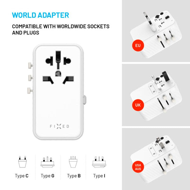 Fixed - Universal Rejse Adapter - 85W - EU / UK / USA / AUS - Hvid