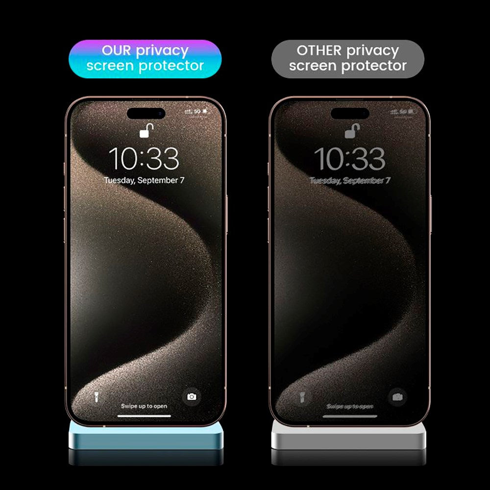 Mobile Origin iPhone 15 Pro Beskyttelsesglas m. Privacy Funktion - Case Friendly - 2 Pack - Sort Kant