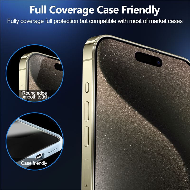 Mobile Origin - iPhone 15 Pro Max - Beskyttelsesglas m. Privacy Funktion - Case Friendly - 2 stk - Sort Kant