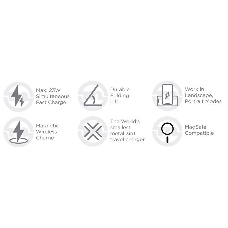 Mobile Origin TravelCharge Pro - MagSafe Kompatibel - Magnetisk Trådløs Oplader - Sølv