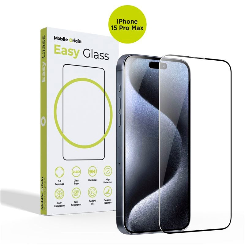 iPhone 15 Pro Max Mobile Origin EasyGlass Beskyttelsesglas - Gennemsigtig / Sort Kant