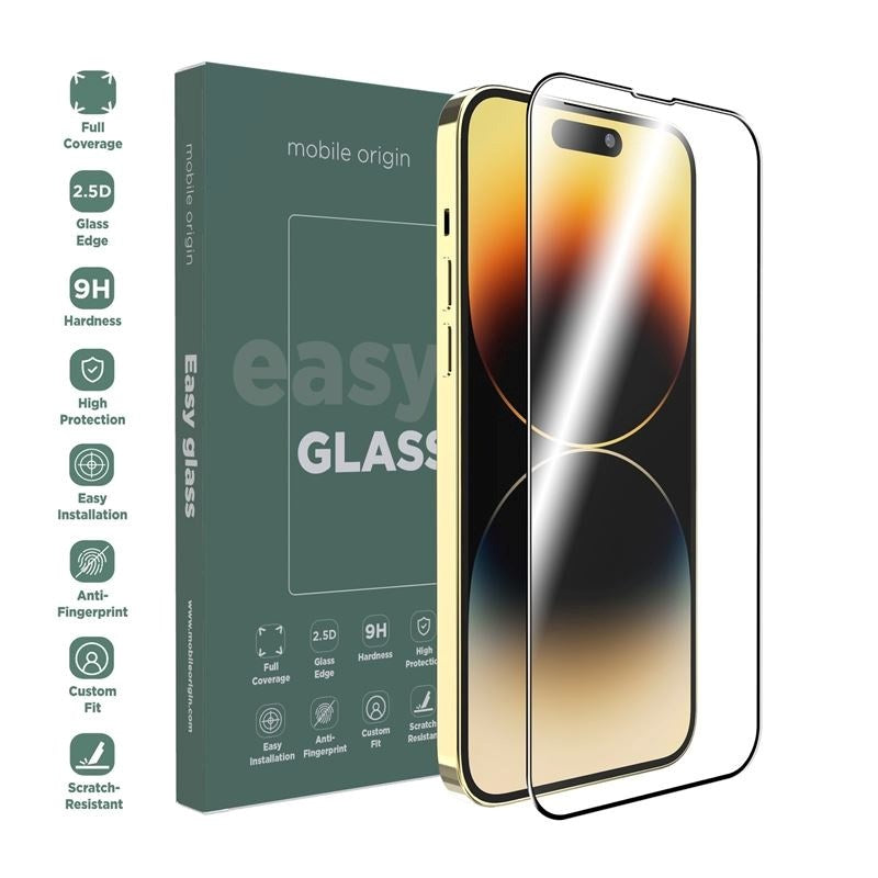 iPhone 14 Pro Max Mobile Origin EasyGlass Beskyttelsesglas - Gennemsigtig / Sort Kant