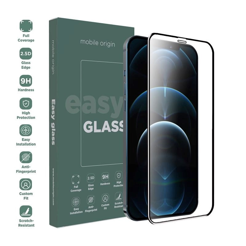 iPhone 12 / 12 Pro Mobile Origin EasyGlass Beskyttelsesglas - Gennemsigtig / Sort Kant