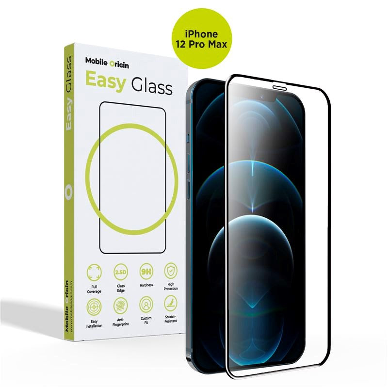 iPhone 12 Pro Max Mobile Origin EasyGlass Beskyttelsesglas - Gennemsigtig / Sort Kant