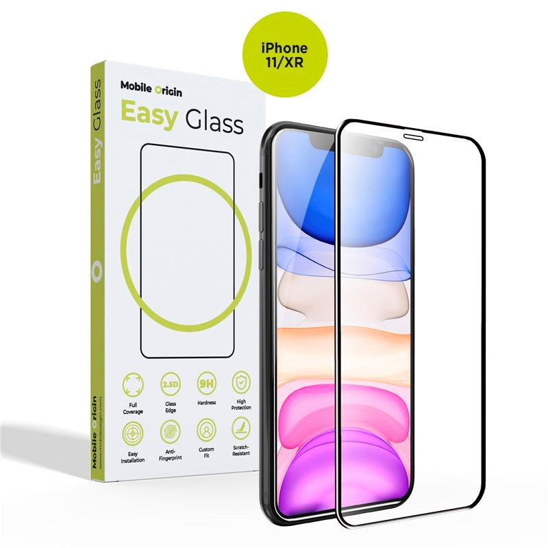 iPhone 11 / XR Mobile Origin EasyGlass Beskyttelsesglas - Gennemsigtig / Sort Kant