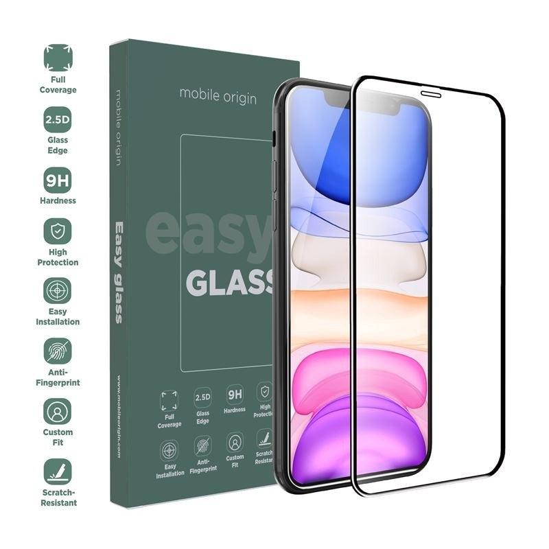 iPhone 11 / XR Mobile Origin EasyGlass Beskyttelsesglas - Gennemsigtig / Sort Kant