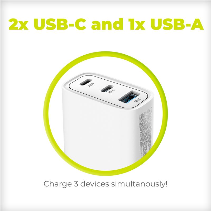 Mobile Origin GaN 40W Vægoplader USB-A + 2 USB-C - Hvid