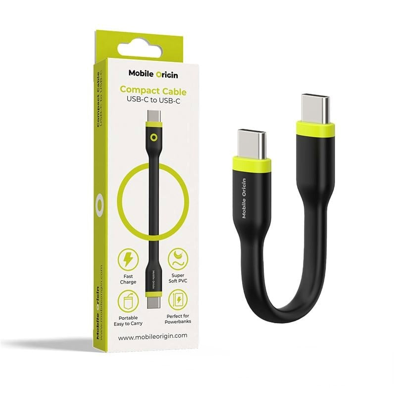 Mobile Origin 60W USB-C til USB-C Ladekabel 10 cm - Sort
