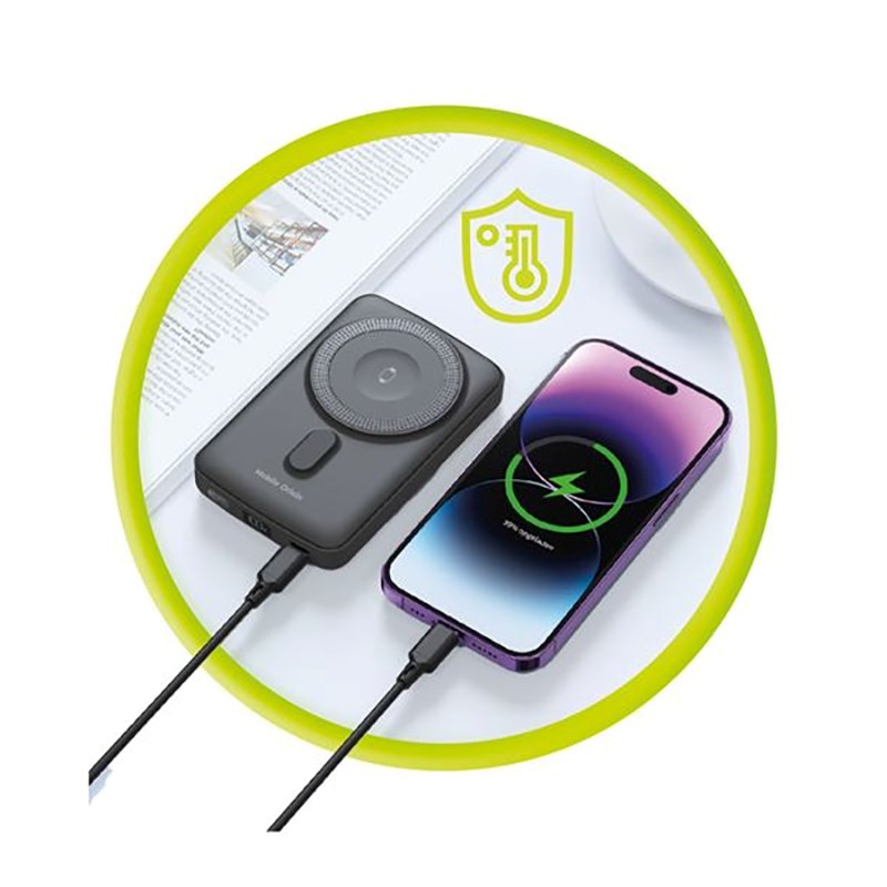Mobile Origin Powerbank til Smartphone / Apple Watch - 20W - 10.000mAh - LCD-Display - USB-C Stik - Grå
