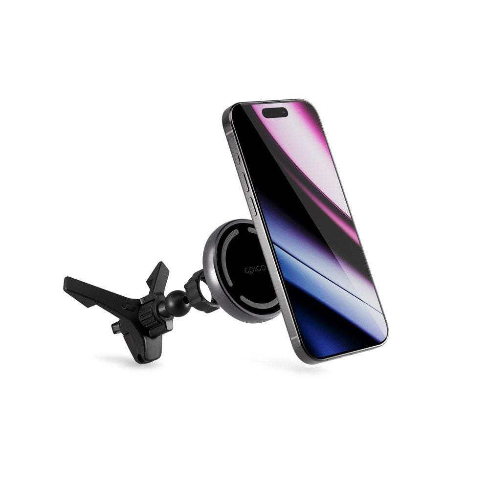 Epico Magnetisk Mobilholder til Bilens Ventilation m. 15W Trådløs Opladning - MagSafe Kompatibel - Sort