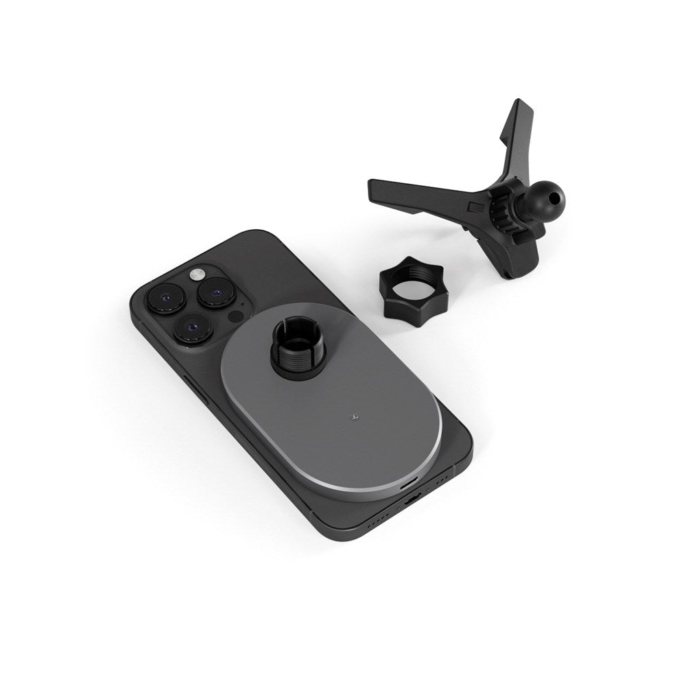 Epico Magnetisk Mobilholder til Bilens Ventilation m. 15W Trådløs Opladning & 18W Biloplader - MagSafe Kompatibel - Space Grey