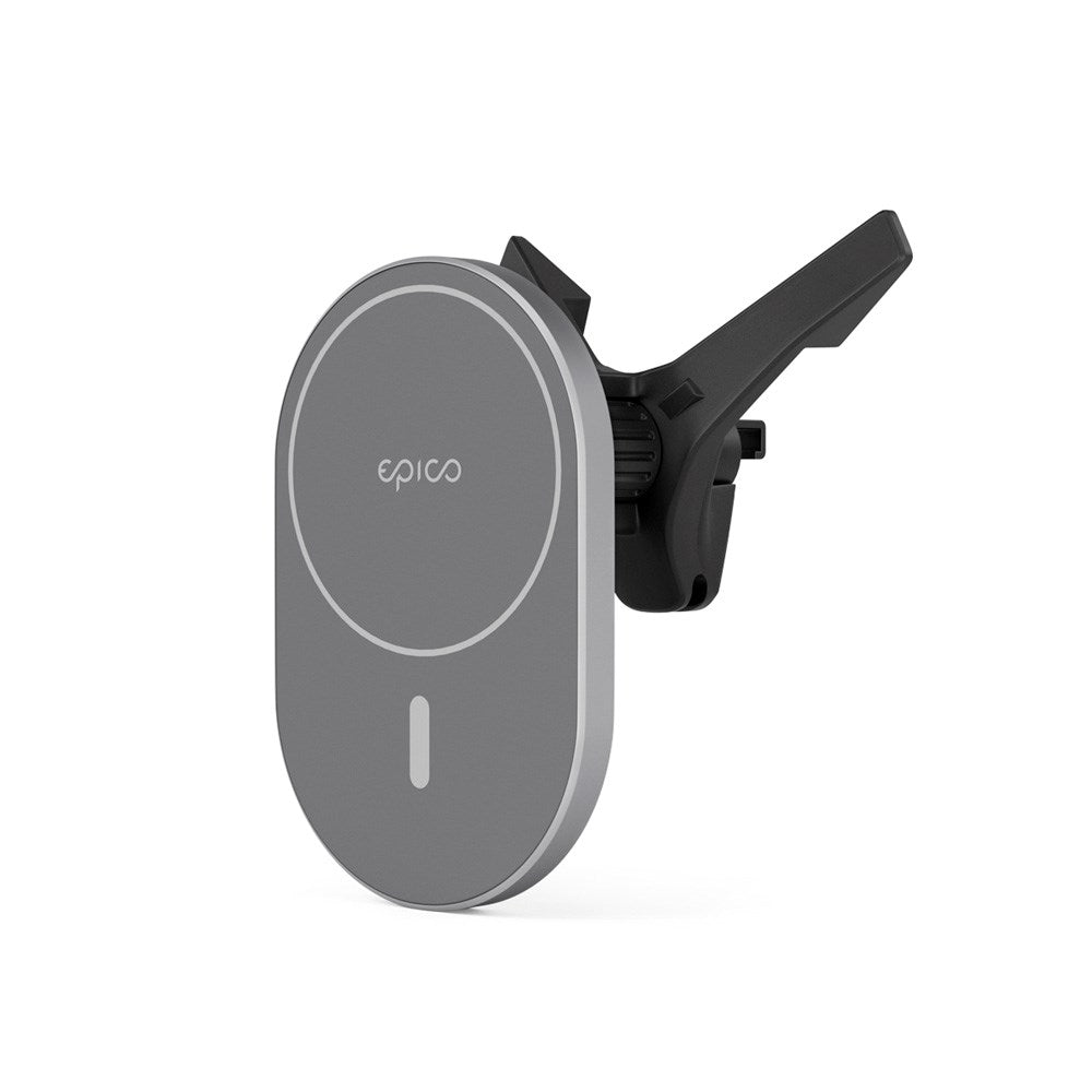 Epico Magnetisk Mobilholder til Bilens Ventilation m. 15W Trådløs Opladning & 18W Biloplader - MagSafe Kompatibel - Space Grey