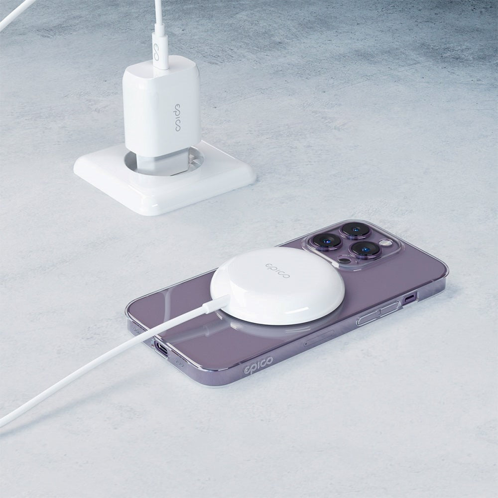 Epico 15W Magnetisk Trådløs Oplader Pad m. 20W PD Vægoplader - MagSafe Kompatibel - Hvid