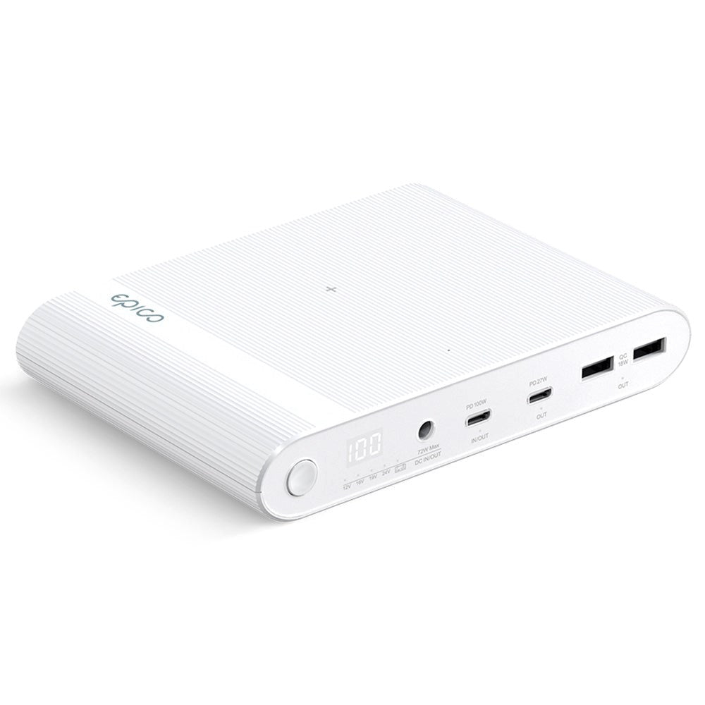 Epico Powerbank m. USB-C, USB-A, DC + Biloplader - 26.800 mAh - Hvid